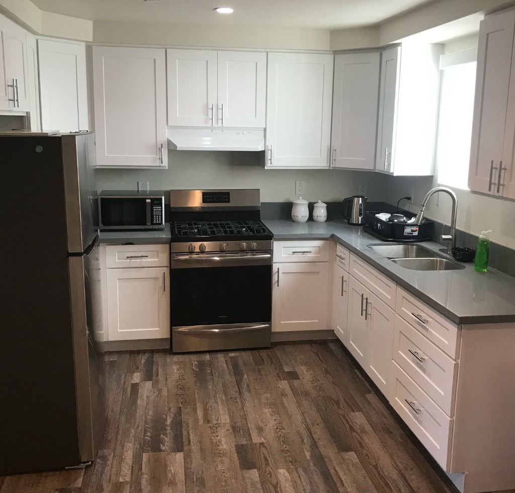 Bright communal kitchen at VWM Hostel